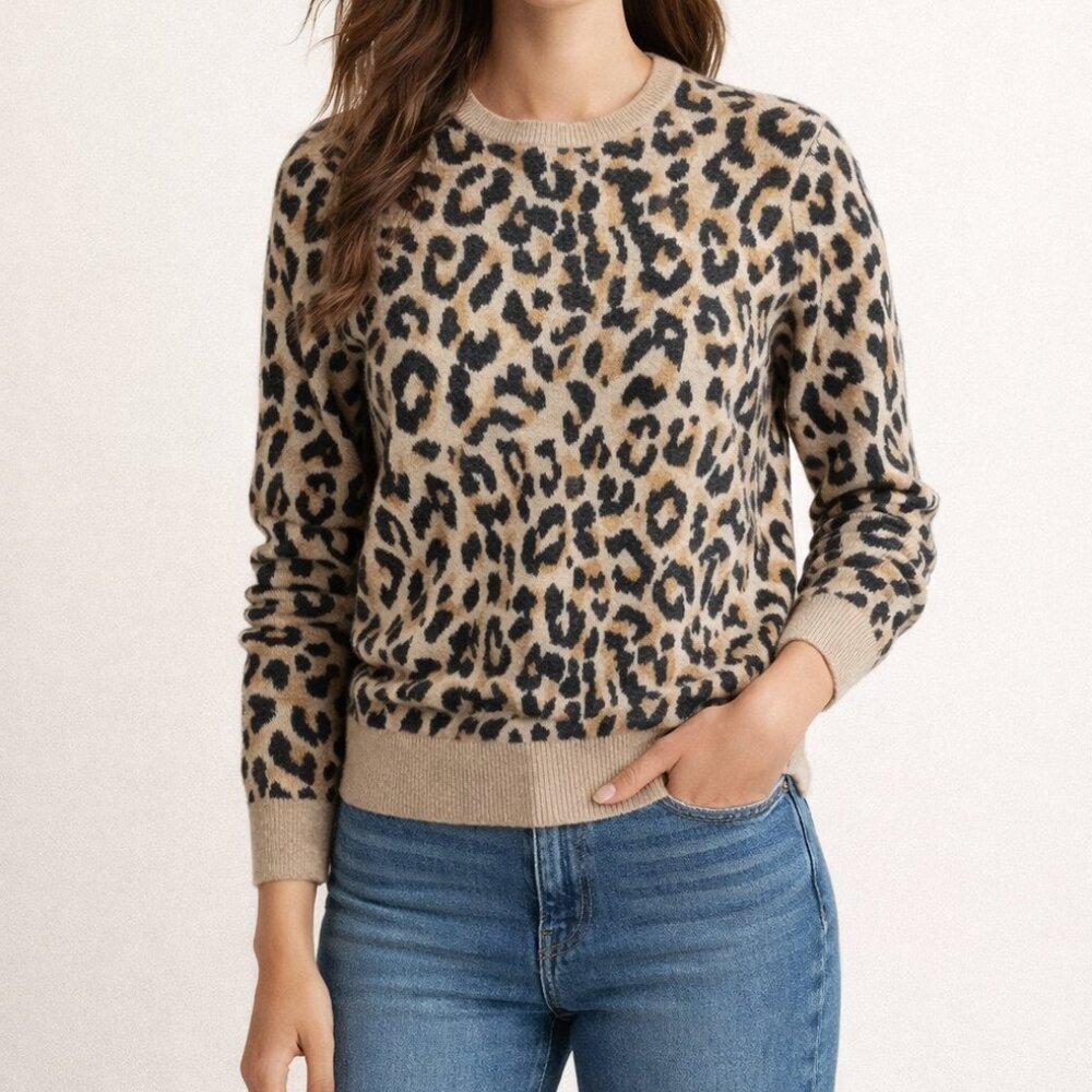 NWT J.Crew H7147 100% Merino Wool Leopard Jacquard Sweater S